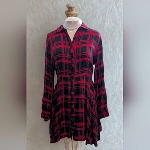 Plaid Button-Up Midi Dress